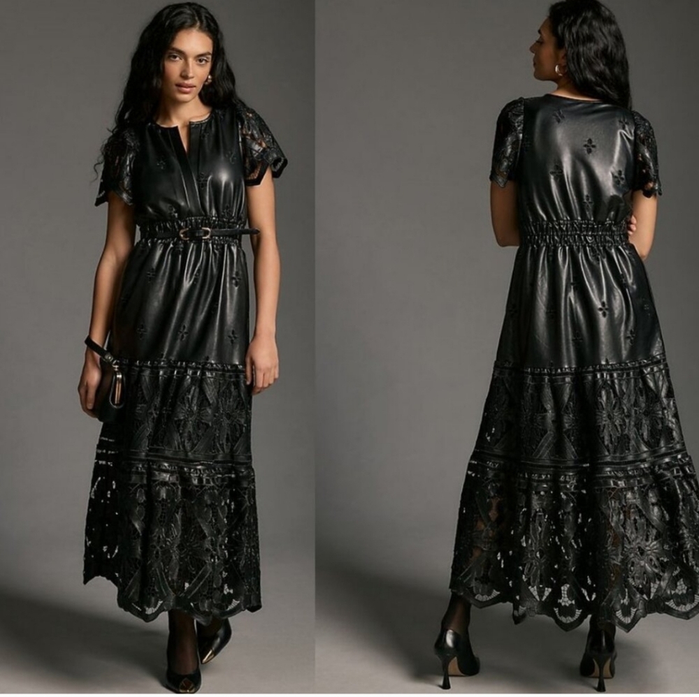NWT ANTHROPOLOGIE BLACK LACE MAXI DRESS-XS